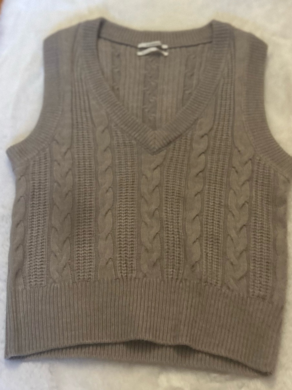 Anthropologie Cable Knit V-Neck Sweater Vest - Taupe